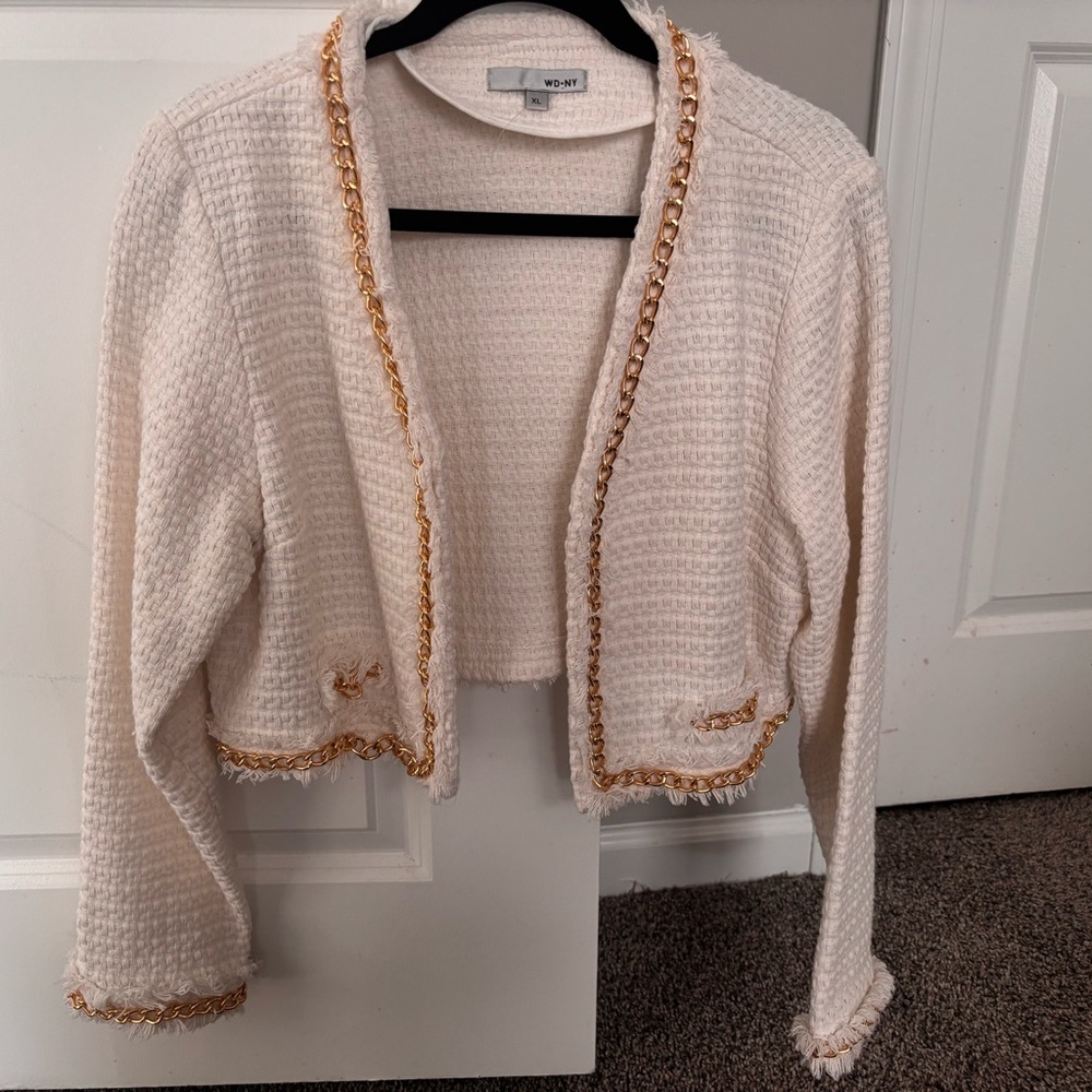 WD.NY Cream Cardigan with Gold Accents